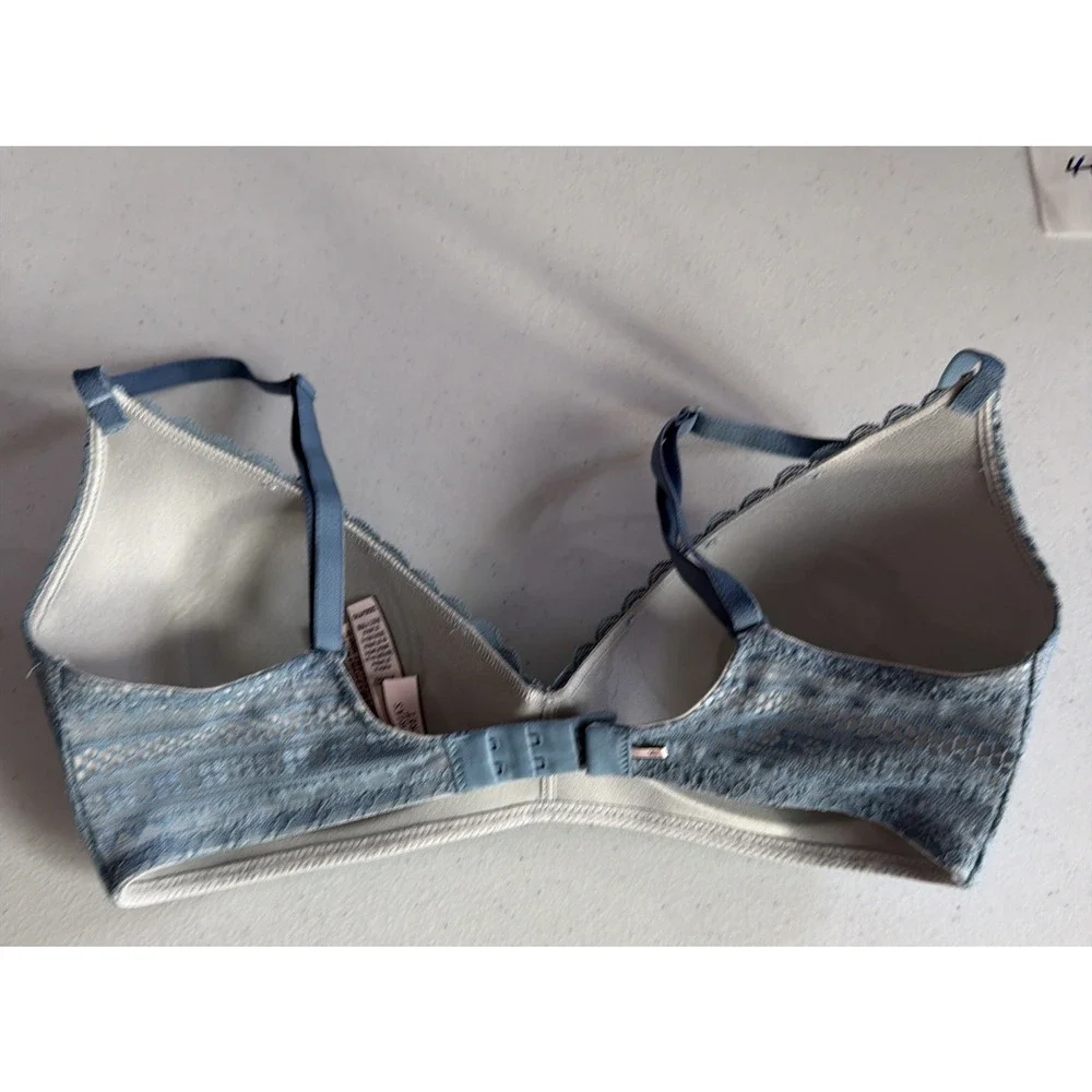 Victoria’s Secret Perfect Coverage Faded Denim Blue Lace Bra 32DD 32E wirefree - Picture 5 of 12